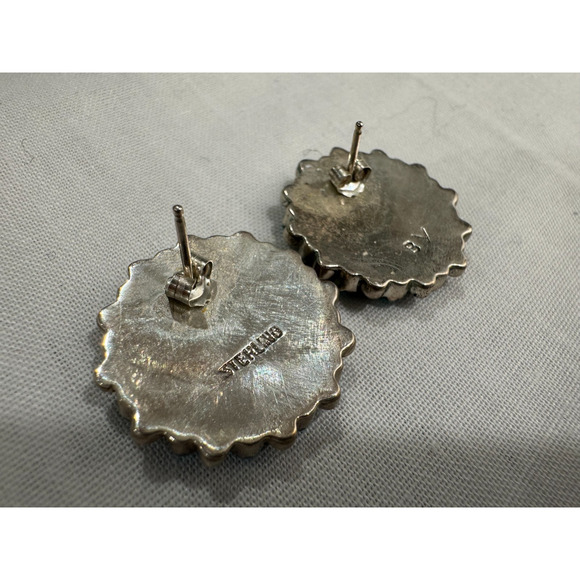 Native American Sleeping Beauty Turquoise Earrings Needlepoint Sterling Signed - Picture 7 of 7